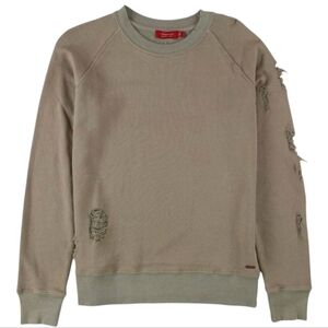 n:philanthropy destroyed sweatshirt L tan GUC $168 Blackbird distressed brown
